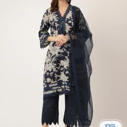 Divena Floral Printed Pure Cotton Kurta With Trousers & Dupatta-44