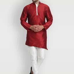 Enciger Men Red Dupion Silk Kurta with Churidar-picture-42