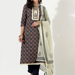 Anouk Ethnic Motifs Printed Gotta Patti Pure Cotton Kurta with Trousers & With Dupatta-image-27