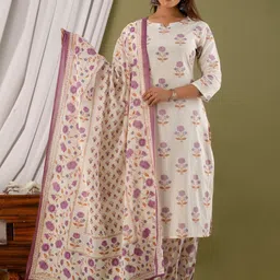 Readiprint Fashions Printed Thread & Mirror Work Pure Cotton Kurta with Palazzos & Dupatta-48