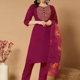 MORLY Women Ethnic Motifs Yoke Design Regular Thread Work Kurta with Trousers & With Dupatta-20