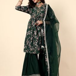 Anouk Floral Printed Anarkali Kurta with Sharara & With Dupatta-image-25