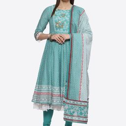 Biba Ethnic Motifs Printed Thread Work Pure Cotton Kurta with Churidar & Dupatta-21