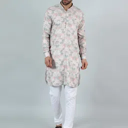 Wintage Floral Printed Mandarin Collar Long Sleeves Straight Kurta With Pyjama-image-93