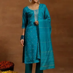 Gerua By Libas Floral Embroidered Sequinned Kurta With Trousers & Dupatta-picture-25