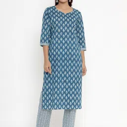 MIRAVAN Women Ethnic Motifs Printed Pure Cotton Kurta with Trousers-image-19