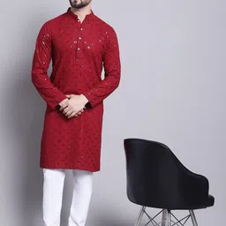 SOJANYA Ethnic Motifs Embroidered Sequined Pure Cotton Kurta with Churidar-picture-41