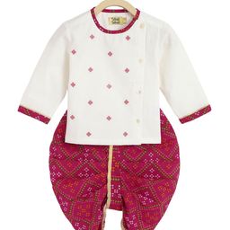 Tiber Taber Boys Bandhani Printed Angrakha Pure Cotton Kurta with Dhoti Pants-picture-3