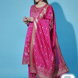 PPTOSS Ethnic Motifs Woven Design Kurta with Trousers & With Dupatta-image-3