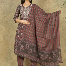 JAHIDA COMFORT WITH STYLE Floral Printed Regular Pure Cotton Kurta with Palazzos & Dupatta-42