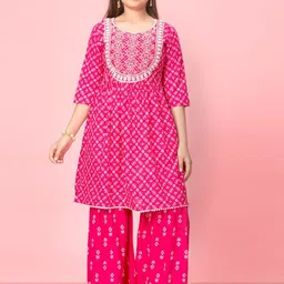 BAESD Girls Ethnic Motifs Printed Thread Work Detailed Pure Cotton Kurta with Sharara-image-92