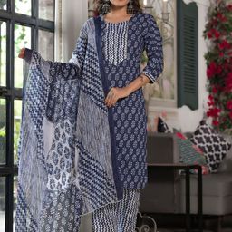 all about you Women Ethnic Motifs Printed Regular Kurta with Trousers & With Dupatta-15