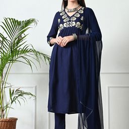 DANEEN Women Floral Embroidered Regular Thread Work Kurta with Trousers & With Dupatta-picture-44