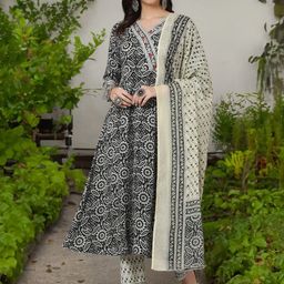 Viharini Women Floral Printed Regular Kurta with Trousers & With Dupatta-image-10