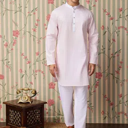 Ode by House of Pataudi Mandarin Collar Pure Cotton Pathani Kurta with Salwar-picture-58