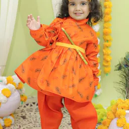 BownBee Boys Ethnic Motifs Printed Angrakha Pure Cotton Kurta with Dhoti Pants-picture-50
