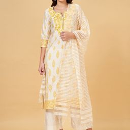 RANGMANCH BY PANTALOONS Embroidered Regular Kurta with Trousers & Dupatta-26