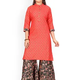 Aarika Girls Red Ethnic Motifs Pure Cotton Kurta with Sharara-image-84
