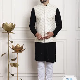 SOJANYA Floral Embroidered Pure Cotton Sequinned Kurta With Churidar & Nehru Jacket-picture-33