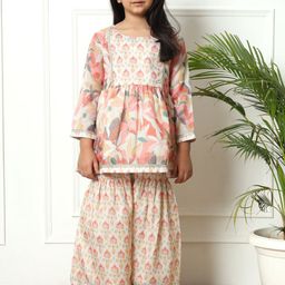 Readiprint Fashions Girls Floral Printed Pleated Gotta Patti Pure Cotton Kurti & Sharara-picture-27