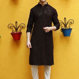 Sanwara Floral Chikankari Embroidered Pure Cotton Kurta With Churidar-image-34
