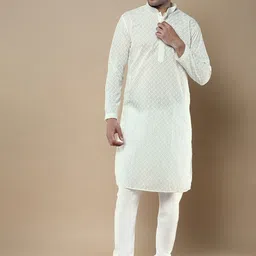 Anouk Men Embroidered Regular Chikankari Kurta with Churidar-image-26