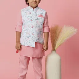 Readiprint Fashions Boys Mandarin Collar Roll-Up Sleeve Kurta With Trousers & Nehru Jacket-46