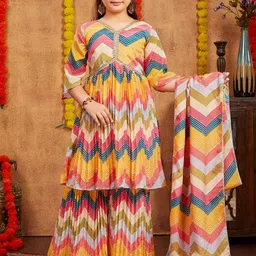 Aarika Girls Printed Regular Pure Silk Kurta with Trousers-picture-48