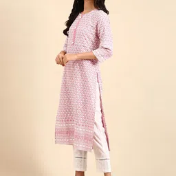 SHOWOFF Ethnic Motif Embroidered Chikankari Straight Kurta With Trousers & Dupatta-picture-0