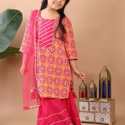 Sangria Girls Printed Pure Cotton Straight Kurta & Trouser With Dupatta-image-37