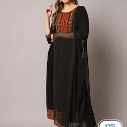 KALINI Ethnic Motifs Yoke Design Mirror Work Pleated Kurta & Trousers With Dupatta-picture-17