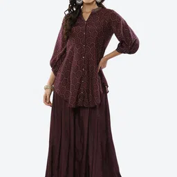 Biba Women Purple Printed Angrakha Kurta with Sharara-image-29