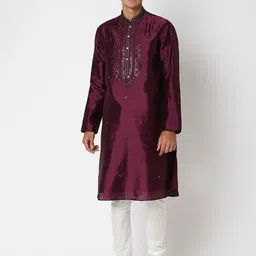 Ethnicity Men Purple Embroidered Regular Kurta with Churidar-picture-45