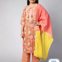 Aks Kids Girls Floral Printed Kurta & Trousers With Dupatta-image-61