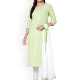 Sanganeri Kurti Round Neck Gotta Patti Pure Cotton Kurta with Trouser & Dupatta-picture-35