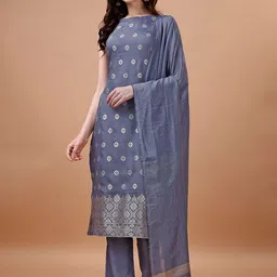 KALINI Woven Design Jacquard Pure Silk Straight Kurta with Trousers & Dupatta-picture-25