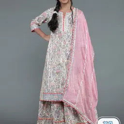 Aks Kids Girls Floral Printed Regular Gotta Patti Pure Cotton Kurta & Skirt With Dupatta-image-10