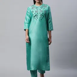 Sringam Yoke Design Thread Work Kurta with Trousers-image-9