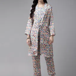 BAESD Abstract Printed Sweetheart Neck Pure Silk Top With Trousers & Blazer-picture-1