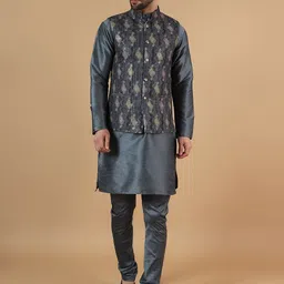 Wintage Straight Kurta with Churidar & Printed Nehru Jacket-image-72