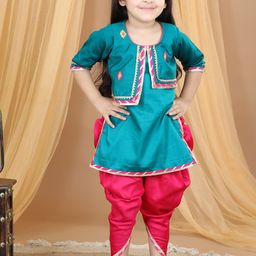 Kinder Kids Girls Embroidered Gotta Patti Pure Cotton Kurti With Dhoti Pants-image-7