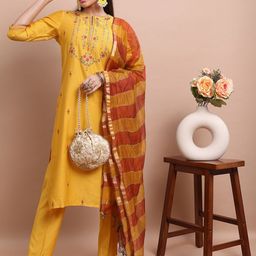 KETCH Floral Embroidered Thread Work Kurta with Trousers & Dupatta-picture-19