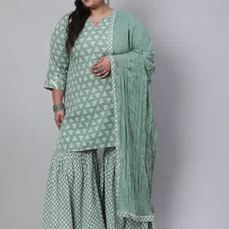 Jaipur Kurti Ethnic Motifs Printed Pure Cotton Kurta & Trousers With Dupatta-12