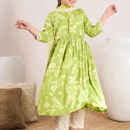 pspeaches Girls Floral Printed Pleated A-Line Kurta with Trousers & Dupatta-image-55