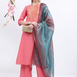 KETCH Ethnic Motifs Printed Round Neck Kurta & Palazzos With Dupatta-picture-17