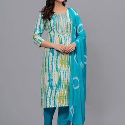 ANJAYA Ethnic Motifs Dyed Regular Sequinned Kurta With Trousers & Dupatta-5