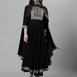 IkDaiya Ethnic Motifs Yoke Design Anarkali Kurta with Trousers & Dupatta-46