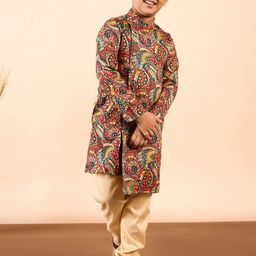 Stylo Bug Boys Ethnic Motifs Printed Mandarin Collar Angrakha Kurta with Pyjamas-22