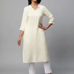 AURELIA Striped Lace inserted Kurta with Trousers-49