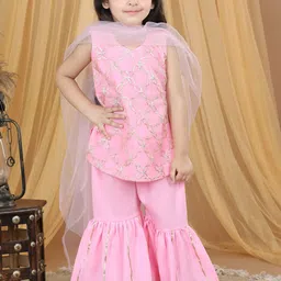 here&now x kinder kids Kinder Kids Girls Ethnic Motifs Embroidered Gotta Patti Kurti with Sharara & With Dupatta-picture-28